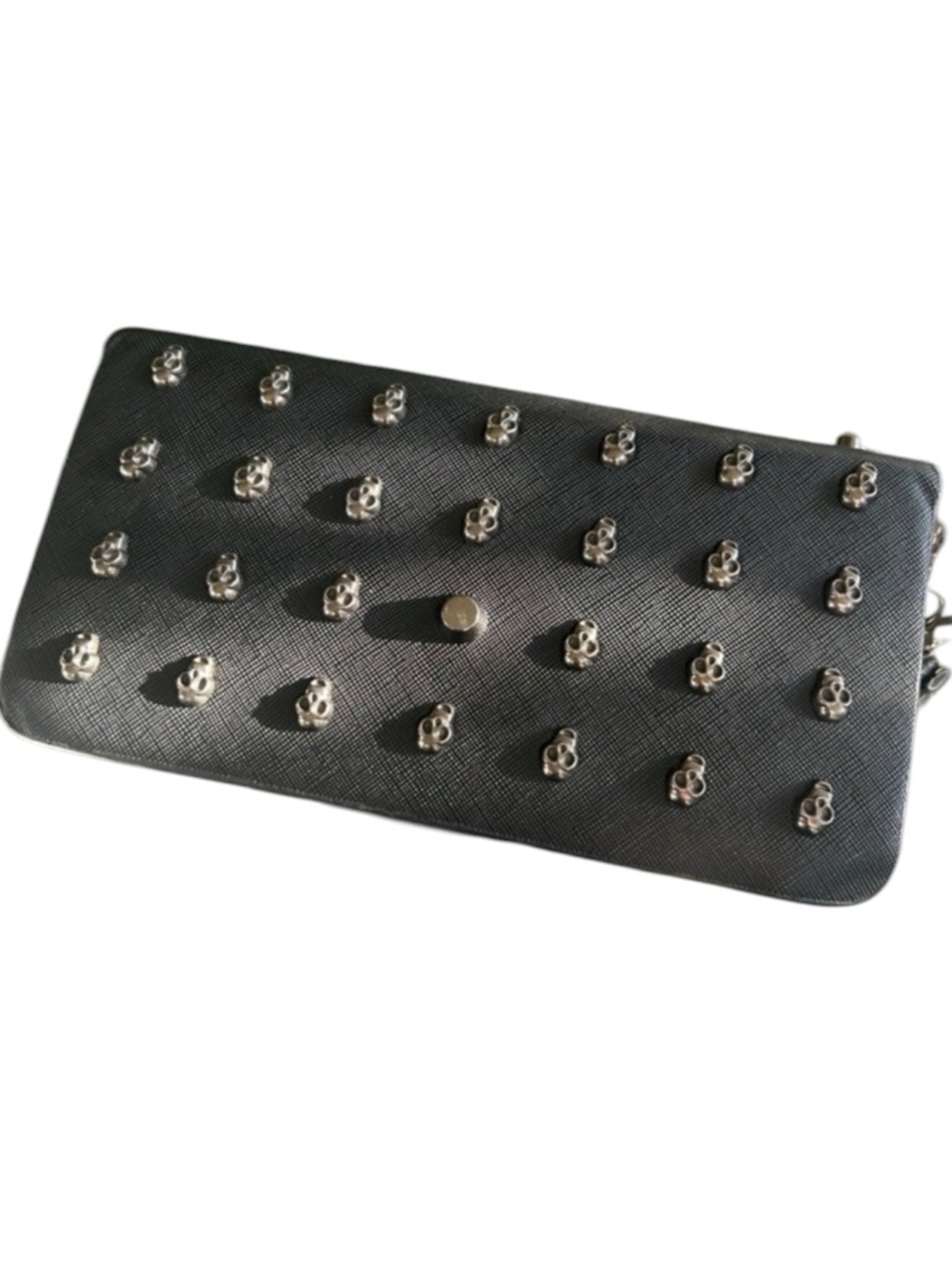 Thomas Wylde Black Leather Wallet with Skull Studs